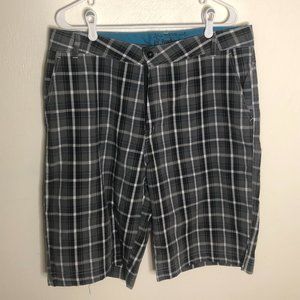 Men's Grey Plaid Flat Front Shorts Size 38